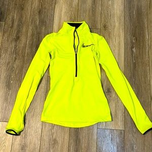 Nike Dri-FIT half zip long sleeve shirt. High lighter yellow and black